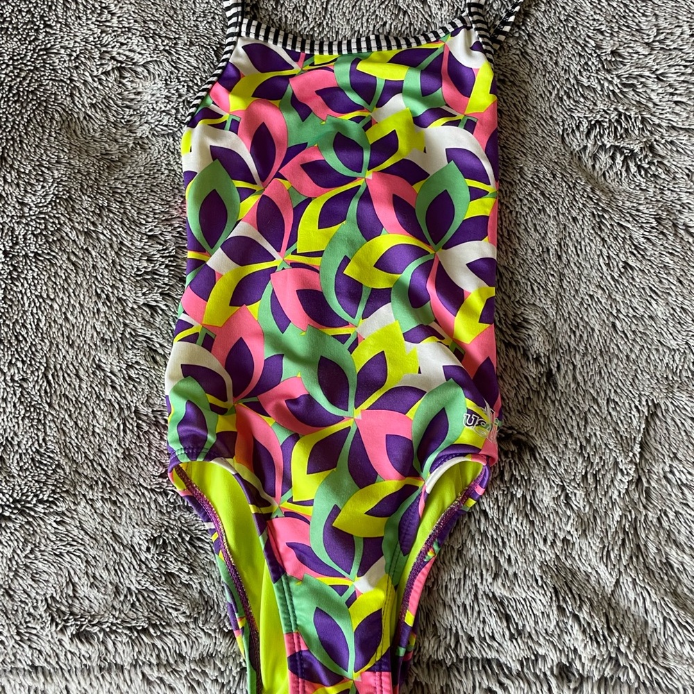Girls Dolfin Uglies Pink, Purple, & Yellow Flower Print Swimsuit